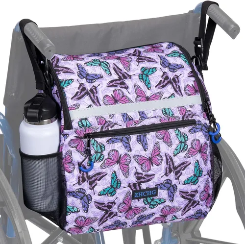 Vista 12 de ZHCHG Bolsas para silla de ruedas, mochila para silla de ruedas con soporte para tazas, bolsas para sillas de ruedas para colgar en la espalda