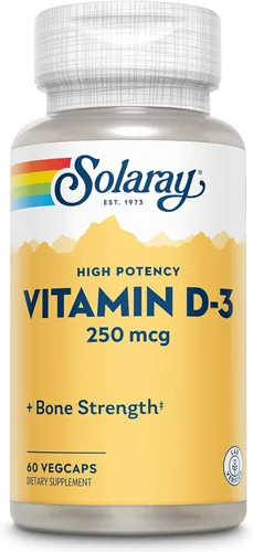 SOLARAY Vitamina D3 10000IU (250 mcg) - Suplemento de vitamina D de alta potencia para hombres y mujeres, VIT D3 como colecalciferol, huesos y