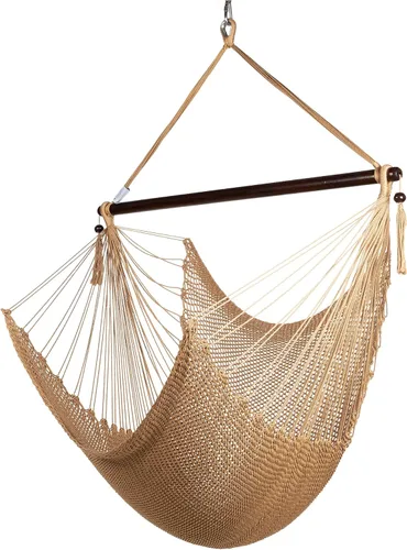 Vista 12 de Larga silla hamaca grande caribeña con reposapiés, 48 pulgadas, poliéster, silla de colgar., Verde