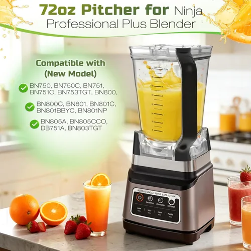 Vista 2 de Jarra de repuesto para licuadora de 72 onzas compatible con licuadora Ninja BN751 Professional Plus, piezas de repuesto de jarra trituradora XL