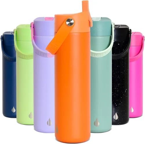 Vista 23 de Elemental Botella de agua aislada de 24 onzas con popote, botellas de agua con núcleo de acero inoxidable 100% a prueba de fugas para viajes, Beige