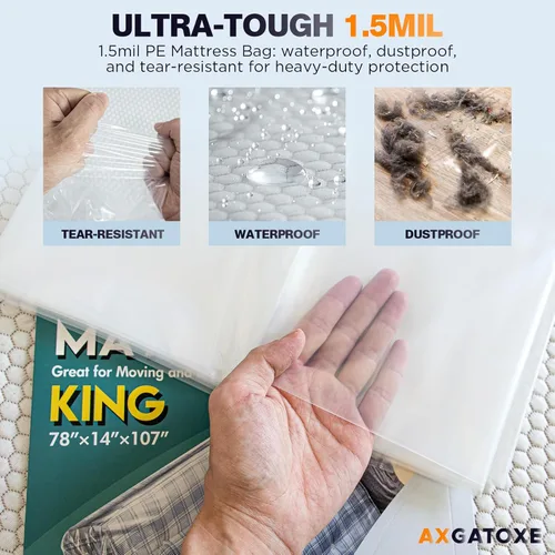 Vista 3 de Bolsa de plástico para colchón para mudanza y almacenamiento, funda impermeable para colchón, protector de colchón para suministros de mudanza