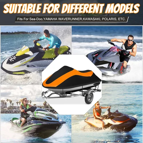 Vista 6 de Funda para moto acuática remolcable, impermeable, resistente al desgarro, con 3 hebillas resistentes al viento y ventilación de aire, se adapta