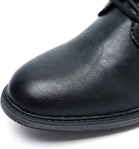 Vista 8 de AMAPO Botas Oxford para hombre, botas de vestir con hebilla, botas casuales para hombres con cremallera lateral con cordones