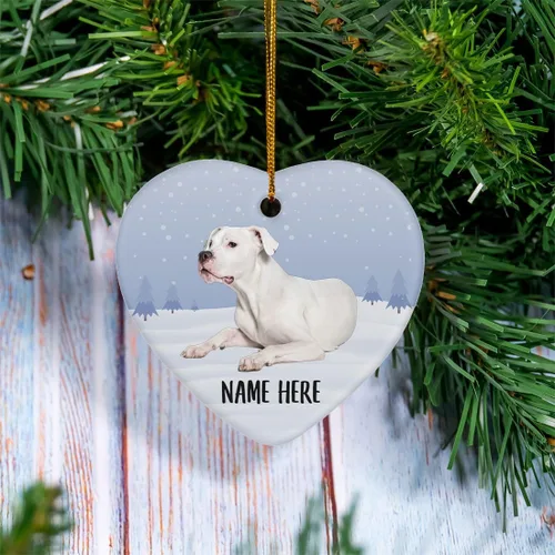 Vista 2 de Personalized Name Dogo Argentino White Christmas Tree Ornaments Ceramic Heart Decorations Gifts for Dog Lovers