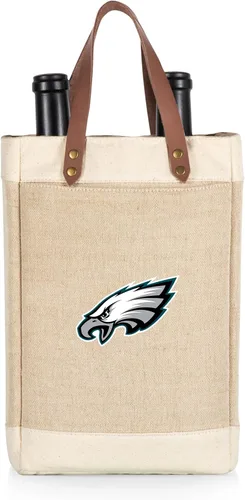 Vista 11 de PICNIC TIME NFL Pinot - Jute 2 Bottle Insulated Wine Bag - Wine Tote Bag - Wine Gift Bag, (Beige)