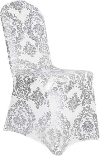 Vista 12 de Juego de 1 fundas decorativas para sillas de comedor, con estampado de flores doradas, extraíbles, lavables, de elastano, para fiestas, bodas