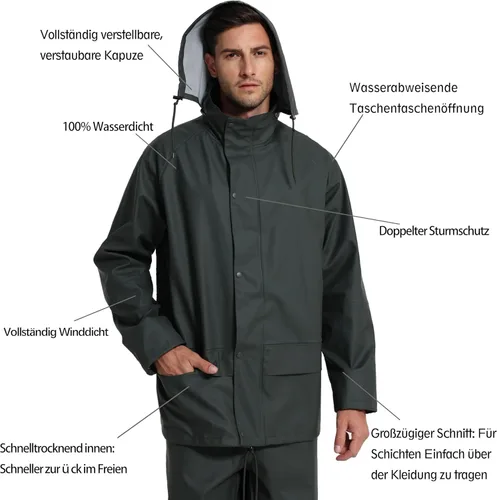 Vista 4 de Men's Workwear PRO Rain Suit - Waterproof Jacket and Bib Pants 3-piece Set for Ultimate Safety and Comfort