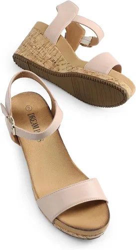 Vista 4 de DREAM PAIRS Sandalias de cuña con plataforma y hebilla de punta abierta para mujer 2025