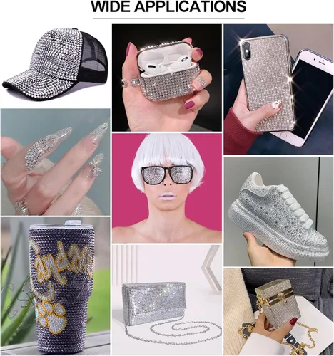 Vista 6 de Diamantes de imitación para manualidades, 1440 piezas de diamantes de imitación de cristal transparentes con parte trasera plana, kit