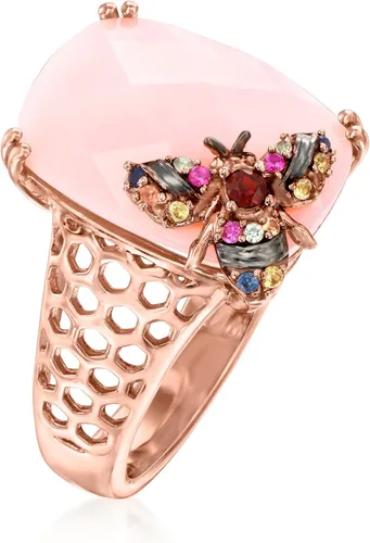 Vista 3 de Ross-Simons Pink Opal and .10 ct. t.w. Multicolored Sapphire Bumblebee Ring With Single Garnet in 18kt Rose Gold Over Sterling