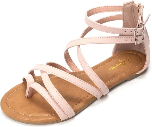 Vista 21 de Luffymomo - Sandalias de tiras cruzadas tipo gladiador, planas, estilo pescador de tirantes delgados para mujer Negro