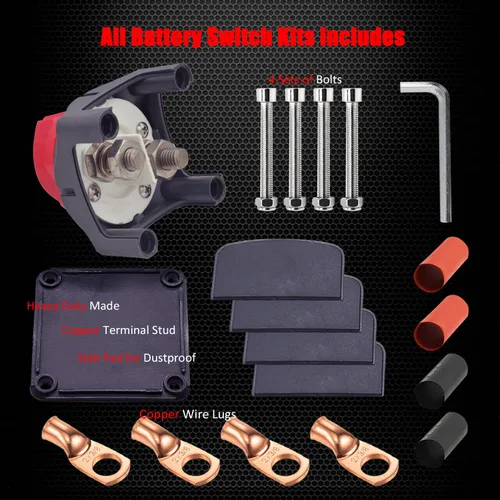 Vista 7 de Ampper - Interruptor de desconexión de batería 12V - 48V, interruptor de desconexión de batería marina con terminales para cortar la alimentación