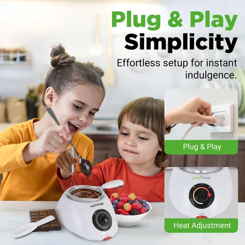 Vista 6 de NutriChef Olla eléctrica para fondue Calentador de chocolate de 25 W Capacidad de 8.8 onzas Función de inmersión para mantener caliente y olla