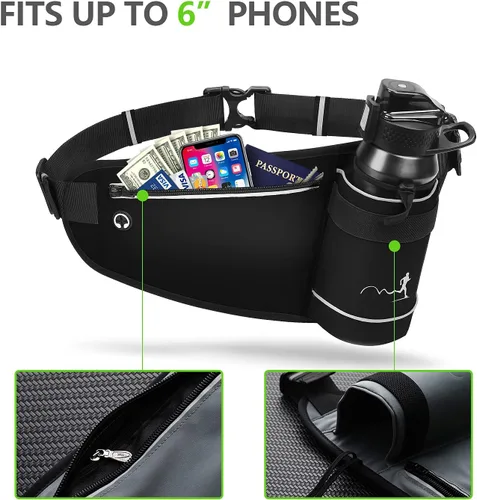 Vista 5 de Cinturón de hidratación para correr, para mujeres y hombres, riñonera para correr con soporte plegable para botella de agua para caminar, sin