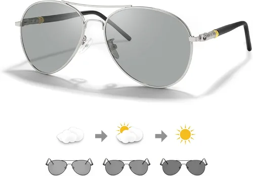 TJUTR Gafas de sol fotocromáticas piloto para hombres con lente polarizada para conducir, protección UV400 reduce el deslumbramiento