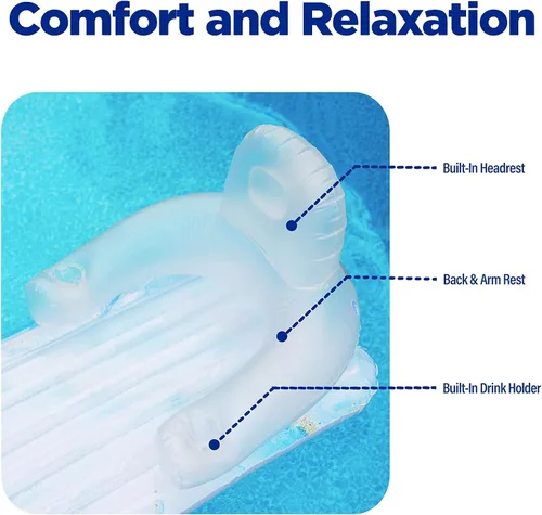 Vista 4 de Galvanox - Flotador de piscina para adultos, sillón reclinable inflable para nadar/broncearse, mármol azul