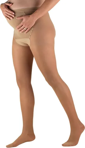 Vista 9 de Truform Sheer Pantyhose de maternidad, compresión de 15-20 mmHg, soporte de abdomen, 20 denier, beige, M