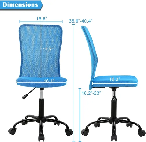 Vista 40 de Silla de oficina pequeña, silla de escritorio sin brazos con ruedas, silla ergonómica para computadora con soporte lumbar, silla giratoria de malla