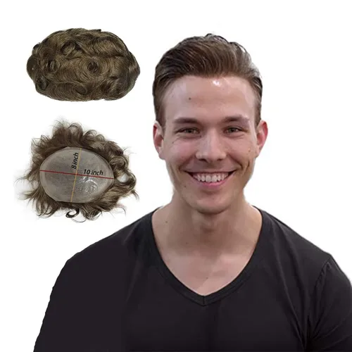 Vista 10 de Toupee para hombres 100% cabello humano real para hombre, piezas de cabello de 0.002 in con bucle en V, suave, súper delgada, con sistema de #1B30