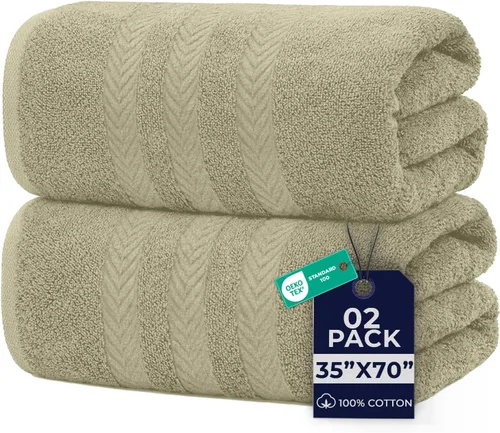DAN RIVER Paquete de 2 sábanas de baño de lujo 35x70, 600 GSM, toallas de 100% algodón hilado en anillo suaves y de secado rápido, ideales para Beige