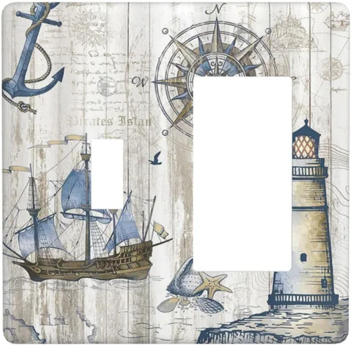 Vista 141 de Cubiertas de Tomacorriente Ancla Estrella de Mar Concha Tablón de Madera Rústico Náutico 1 Gang Interruptor de Luz Dúplex Placa Cubierta Decorativa