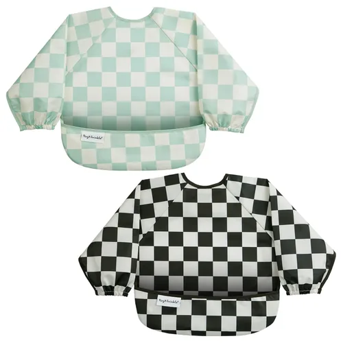 Vista 14 de Tiny Twinkle Babero de bebé a prueba de desorden, paquete de 2 baberos de manga completa, baberos impermeables para niños pequeños, lavable a Carbón
