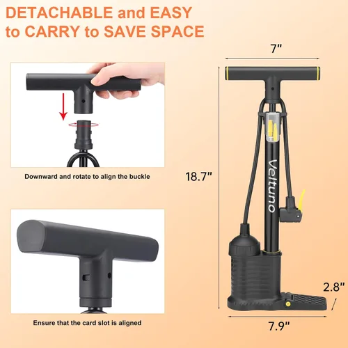 Vista 4 de Bomba de bicicleta, alta presión, bomba de neumático de bicicleta de piso con dispositivo de impulso compatible con válvula Presta y Schrader