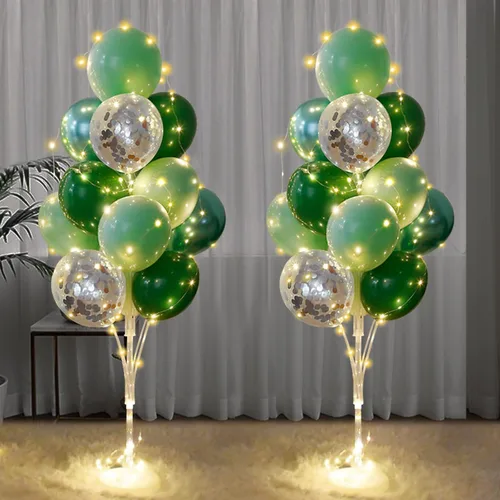 Vista 16 de Cicicooie Centros de mesa de globos para suelo con tira de luces, juego de 2 soportes para globos negros, decoración para bodas, adultos