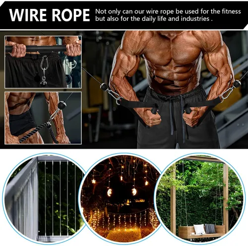 Vista 6 de Fitness Pulley Cable, Gym Replacement Cable Heavy Duty Steel Wire Rope Fitness Cable Pulley System Attachments Home Gym Machine Equipment Workout