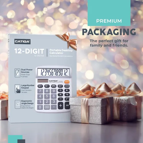 Vista 8 de CATIGA CD-2786 - Calculadora de escritorio de 12 dígitos con pantalla LCD grande y botón sensible, energía solar dual y batería, función estándar