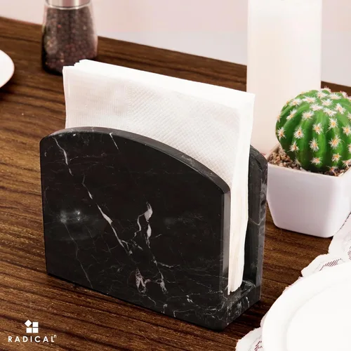 Vista 5 de Radicaln Servilletero de Mármol de 5.5 Pulgadas Negro Hecho a Mano Portaservilletas - Decoración para Mesa de Cocina, Servilletas para Mesa de Café