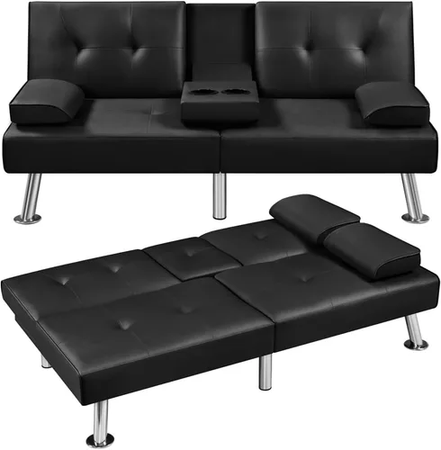 Vista 41 de Yaheetech Sofá biplaza cama, convertible, tela, ajustable, moderno, reclinable, reversible, plegable, reposabrazos extraíbles, portavasos, 3