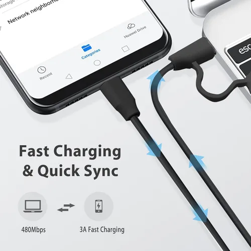 Vista 3 de RK ROYAL KLUDGE Cable de teclado USB C 6 pies - 60 W, cable de teclado de carga rápida 3.1 A, cable de carga USB 2 en 1 USB AC a USB para teclado