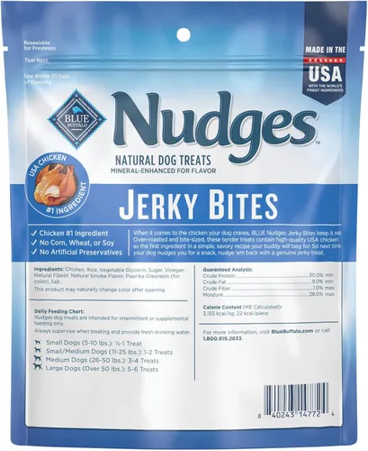 Vista 2 de Blue Buffalo Nudges Jerky Bites - Golosinas para perros, hechas en los Estados Unidos con ingredientes naturales, piezas de tamaño de bocado, pollo