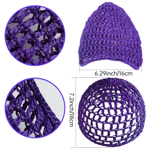 Vista 3 de Gorros de pelo de punto de rayón de malla para mujer, 5 sombreros de red gruesa de ganchillo para dormir, accesorios para el cabello suave con Negro