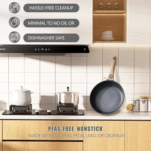 Vista 7 de Sartén antiadherente de 9.5 pulgadas con asa desmontable, sartén con asa desmontable antiadherente, sartén para tortilla apta para horno