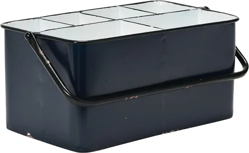 Vista 4 de Creative Co-Op Carrito de almacenamiento de metal con 6 compartimentos y asa, color azul y blanco envejecido