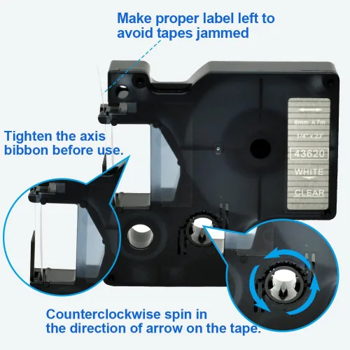 Vista 9 de Paquete de 2 casetes de etiquetado compatibles con cinta Dymo D1 43620 blanco sobre transparente de 1/4 pulgadas (0.236 in) para LabelManager