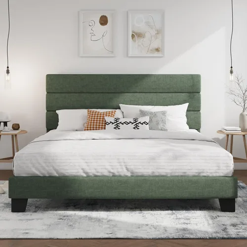 Vista 25 de SHA CERLIN Base de cama de plataforma completa con cabecera de tela tapizada, base de colchón con fuerte soporte de listones de madera, no necesita