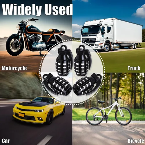 Vista 7 de 4 tapas de válvula de neumático, cubiertas universales de válvula de neumático de aleación de aluminio para automóviles, camiones, SUV, Negro