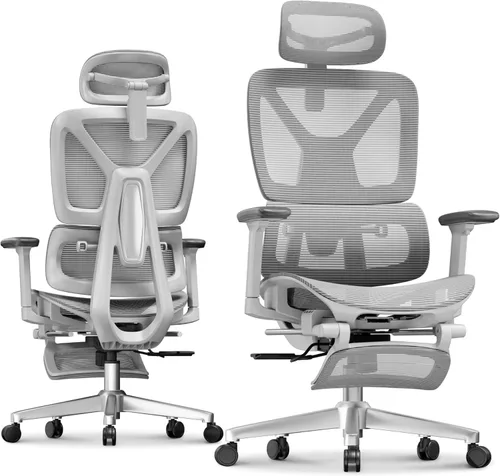 Vista 20 de FLEXISPOT ErgoX - Silla de oficina ergonómica premium con reposapiés, reposabrazos 3D ajustables, soporte lumbar dinámico, función de reclinación e