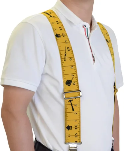 Vista 2 de AISENIN Tape Measure Suspenders for Men 2 Wide X-Back Work Suspenders Elastic Adjustable
