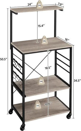 Vista 11 de Yaheetech Estante para panaderos con ruedas (16 pulgadas de profundidad x 24 pulgadas de ancho x 50 pulgadas de alto), soporte para microondas con 6