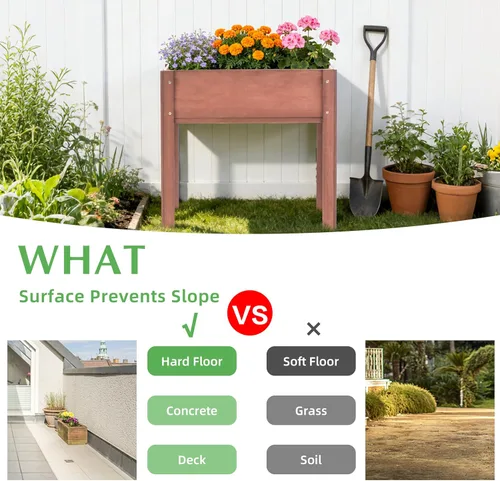 Vista 8 de Cama de jardín elevada con patas (31 x 16 x 31 pulgadas), maceta elevada de madera maciza para exteriores