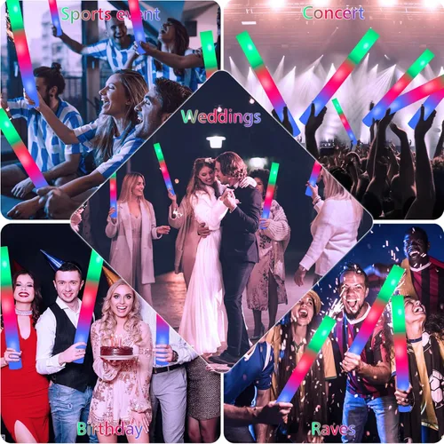 Vista 6 de 67 PCS Glow Sticks Bulk, LED Foam Glow Sticks with 3 Modes Colorful Flashing, Glow in The Dark Party Supplies, Foam Light Up Sticks for Wedding