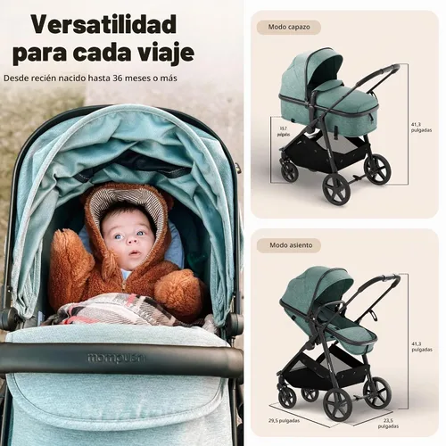 Vista 6 de Mompush Wiz - Cochecito reversible 2 en 1, plegable con una sola mano Negro
