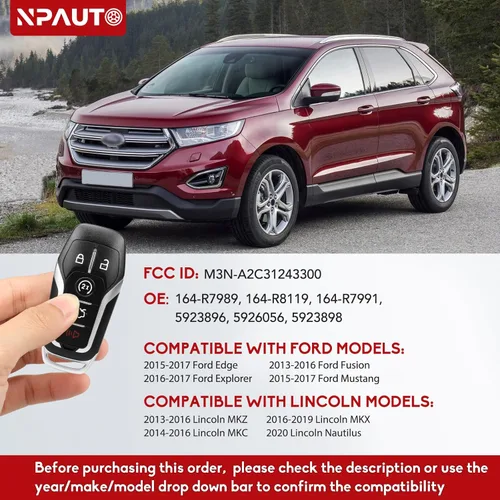 Vista 3 de NPAUTO Funda para llavero de reemplazo Compatible con Ford Mustang/Edge 2015-2017, Ford Fusion 2013-2016, Ford Explorer 2016-2017, Lincoln MKZ MKX