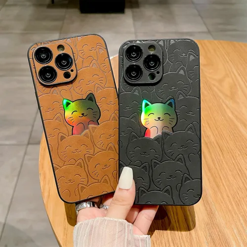 Vista 5 de Funda para iPhone 15 Pro, lindo patrón de gato láser, protección completa de lente de cámara, carcasa trasera de policarbonato duro a prueba