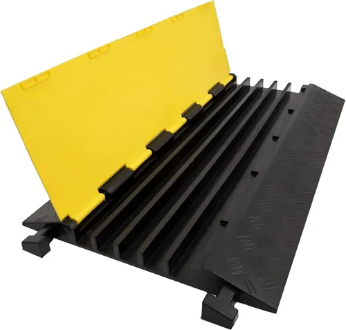 Vista 14 de CXRCY Paquete de 2 rampas protectoras de cable de goma de PVC de 3 canales, capacidad de 44000 libras, resistente a la velocidad, para manguera